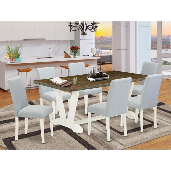 East West Furniture 7 Piece V-Style Kitchen Dining Table Set - Linen White - V077AB015-7