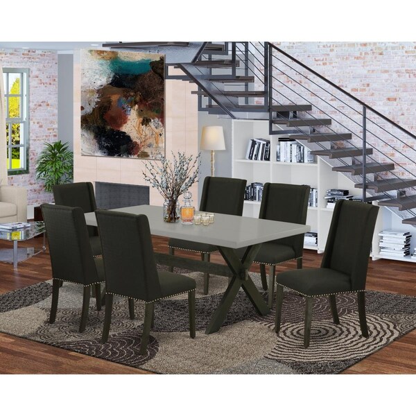 East West Furniture 7 Piece X-Style Dining Room Set - Black - X697FL624-7