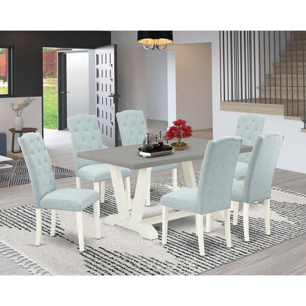 East West Furniture 7 Piece V-Style Modern Dining Set - Linen White - V096CE215-7
