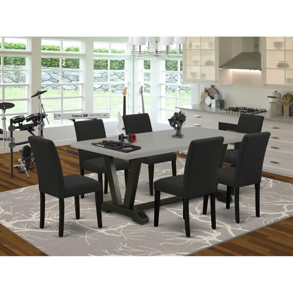 East West Furniture 7 Piece V-Style Kitchen Table Set - Black - V697AB624-7