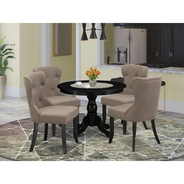 East West Furniture 5 Piece Hartland Kitchen Dining Table Set - Wire Brushed Black - HBSI5-ABK-48