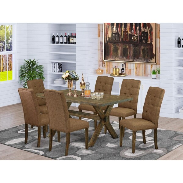 East West Furniture 7 Piece X-Style Rectangular Dining Table Set - Brown Smoke - X776EL718-7