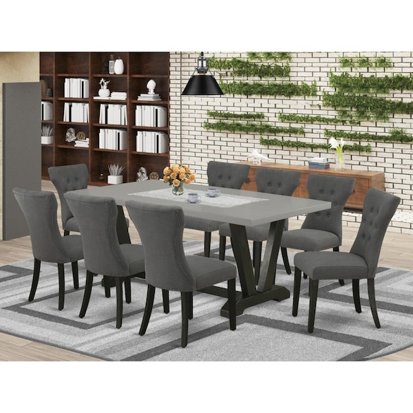 East West Furniture 9 Piece V-Style Kitchen Table Set - Dark Gotham Gray - V697GA650-9