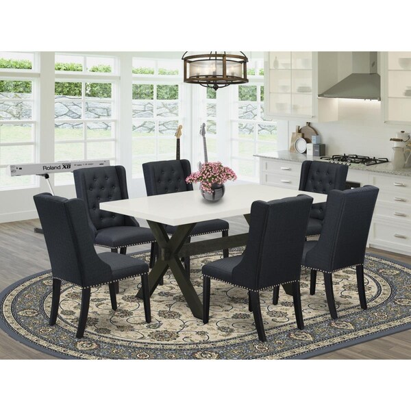 East West Furniture 7 Piece X-Style Dining Set - Wire Brush Black - X626FO624-7