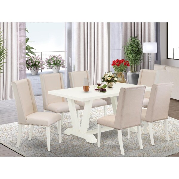 East West Furniture 7 Piece V-Style Kitchen Table Set - Cream - V026FL201-7