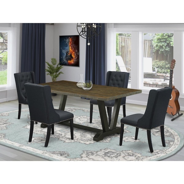 East West Furniture 5 Piece V-Style Dining Table Set - Wire Brush Black - V677FO624-5