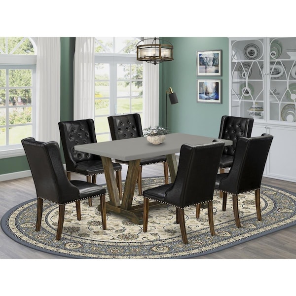 East West Furniture 7 Piece V-Style Dining Room Table Set - Distressed Jacobean - V796FO749-7