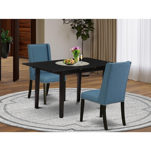 East West Furniture 3 Piece Norfolk Rectangle Dinette Set - Black - NOFL3-BLK-21