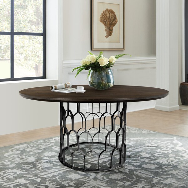 Armen Living Gatsby Oak and Metal Round Dining Table - LCGTDIOA