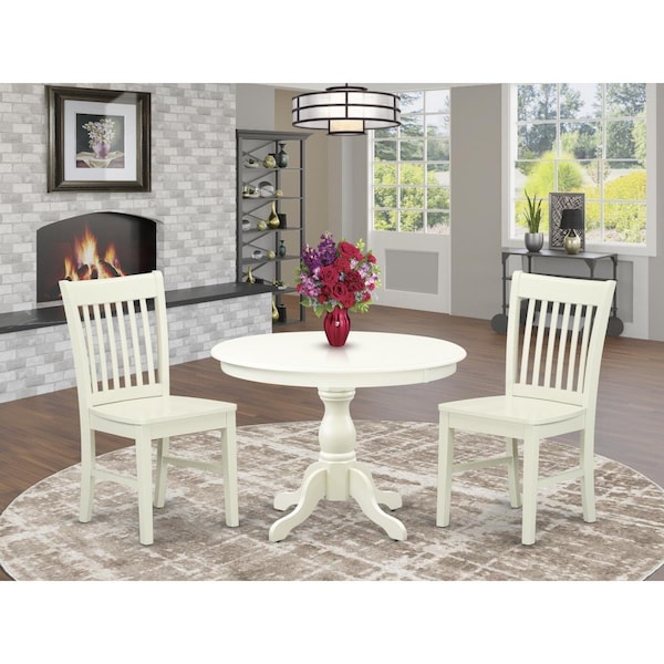 East West Furniture 3 Piece Hartland Dining Room Table Set - Linen White - HBNF3-LWH-W