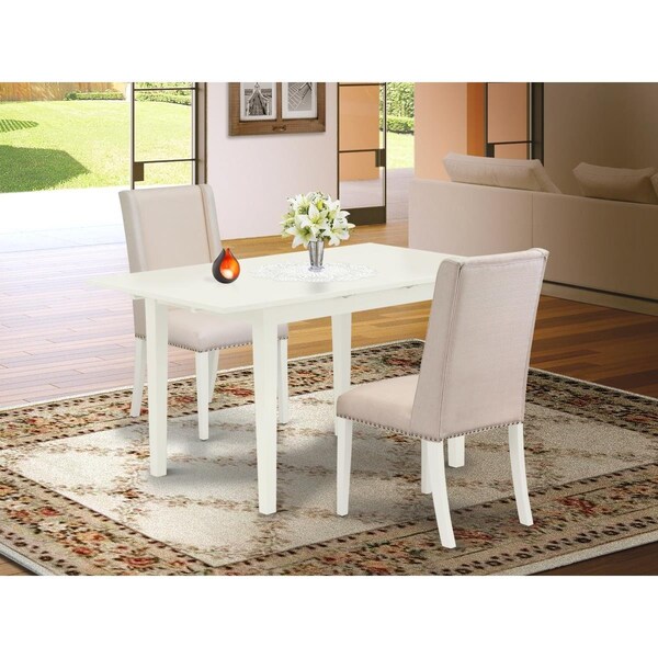 East West Furniture 3 Piece Norfolk Dinette Set - Linen White - NOFL3-LWH-01