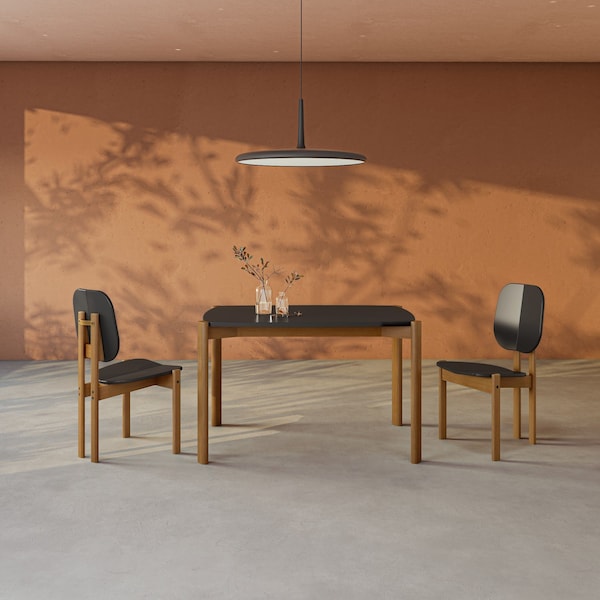 Manhattan Comfort Mid-Century Modern Gales 47.24 Dining Table with Solid Wood Legs in Matte Black - DT-82901-BK