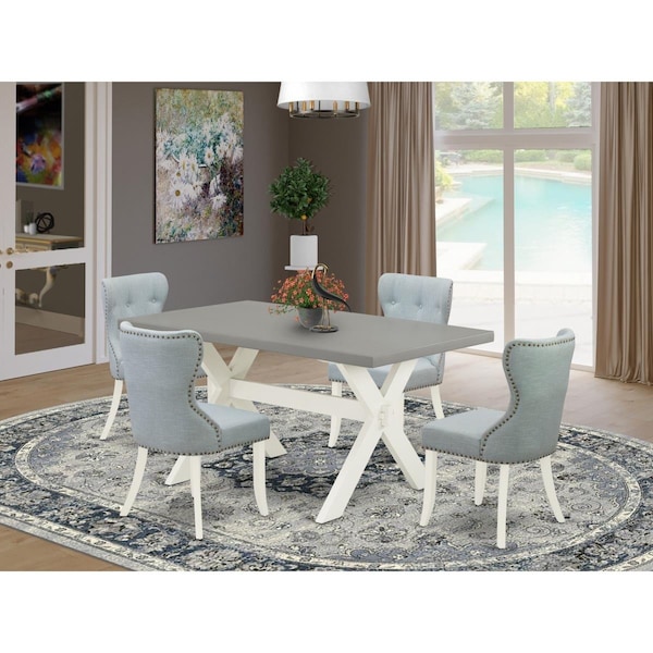 East West Furniture 5 Piece X-Style Kitchen Dining Room Set - Linen White - X096SI215-5