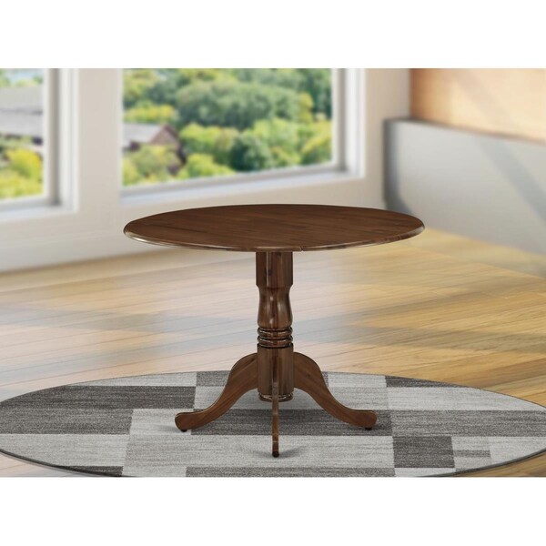 East West Furniture 42 in. Dublin Round Rubber Wood Walnut Dining Table with Two 9 in. Drop Leaves - DLT-AWA-TP