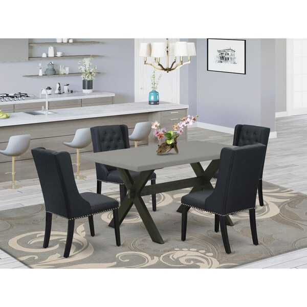 East West Furniture 5 Piece X-Style Dining Room Table Set - Wire Brush Black - X696FO624-5