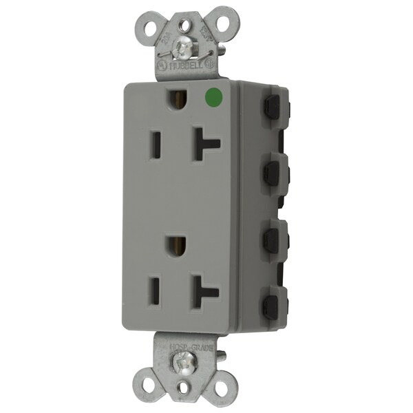 Hubbell Wiring Device-Kellems Straight Blade Devices, Receptacles, Style Line Decorator, SNAPConnect, Hospital Grade, 20A 125V, 2-Pole 3- Wire Grounding, 5-20R, Nylon, Gray, USA - SNAP2182GYNA