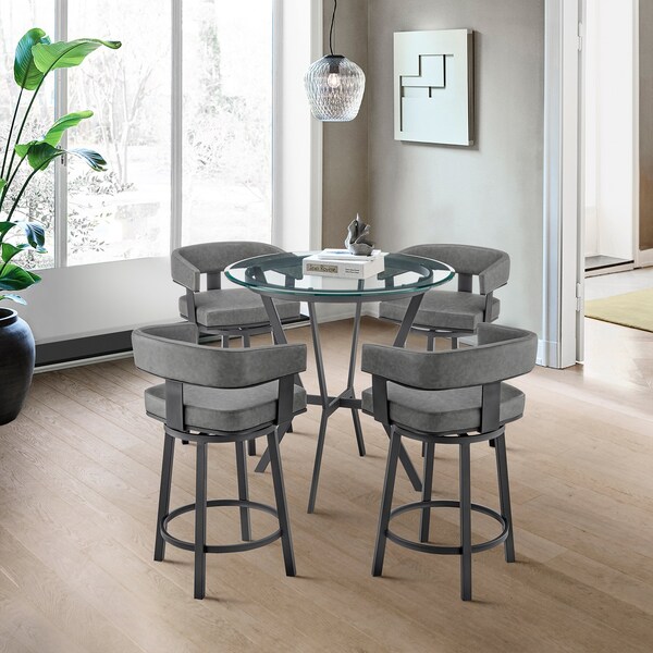 Armen Living Naomi and Lorin 5-Piece Counter Height Dining Set in Black Metal and Gray Faux Leather - SETNMLRGRBL5