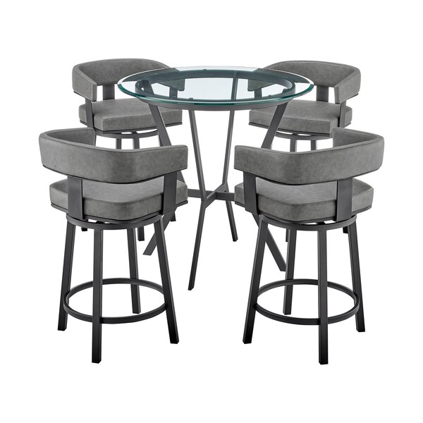 Armen Living Naomi and Lorin 5-Piece Counter Height Dining Set in Black Metal and Gray Faux Leather - SETNMLRGRBL5