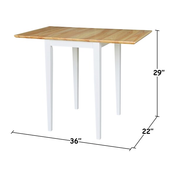International Concepts Rectangle Small Dropleaf Table, White / Natural, 36 in W, 22 in L, 29 in H, Wood, White/Natural - T02-2236D