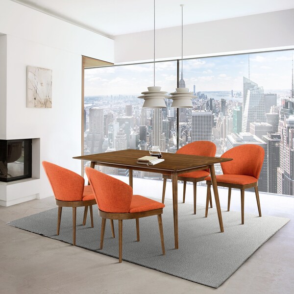 Armen Living Westmont and Juno Orange and Walnut 5 Piece Dining Set - SETWEDI5JNWAOR