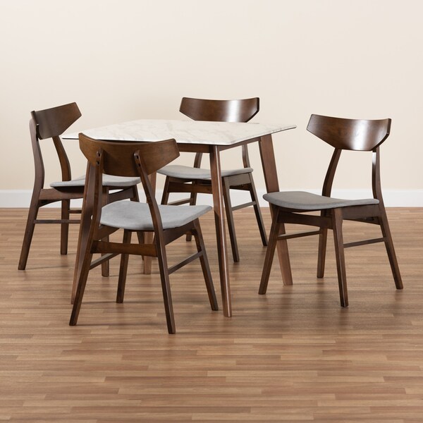 Baxton Studio Pearson Mid-Century Transitional Light Grey Fabric and Walnut Brown Finished Wood 5-PC Dining Set - 178-10812-11082-ZORO