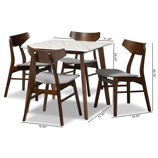 Baxton Studio Pearson Mid-Century Transitional Light Grey Fabric and Walnut Brown Finished Wood 5-PC Dining Set - 178-10812-11082-ZORO