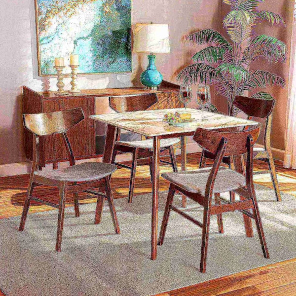 Baxton Studio Pearson Mid-Century Transitional Light Grey Fabric and Walnut Brown Finished Wood 5-PC Dining Set - 178-10812-11082-ZORO