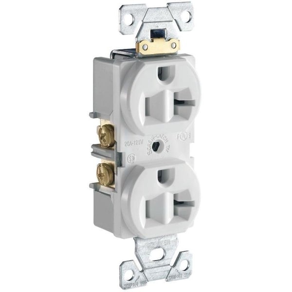 Eaton Wiring Devices Eaton Cooper Wiring Duplex Receptacle, 2 -Pole, 20 A, 125 V, Side Wiring, NEMA: 5-20R, White - CR20W