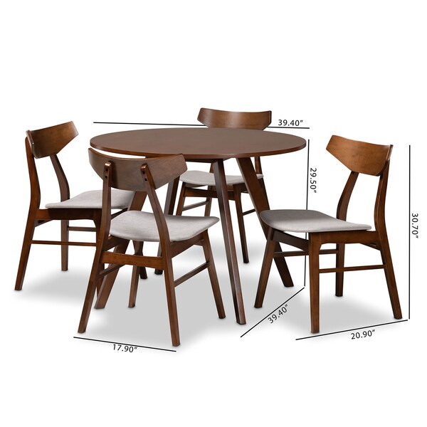 Baxton Studio Timothy Light Grey Upholstered and Walnut Wood 5-Piece Dining Set - 167-10812-10808