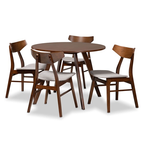 Baxton Studio Timothy Light Grey Upholstered and Walnut Wood 5-Piece Dining Set - 167-10812-10808