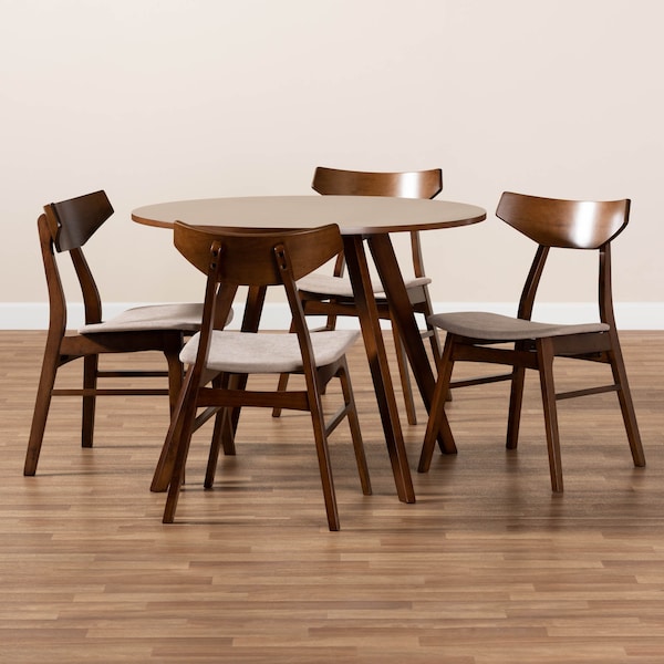 Baxton Studio Timothy Light Beige Upholstered and Walnut Wood 5-Piece Dining Set - 167-10811-10808