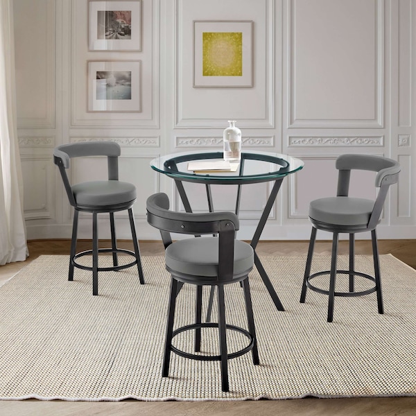 Armen Living Naomi and Bryant 4-Piece Counter Height Dining Set in Black Metal and Gray Faux Leather - SETNMBYGRBL4
