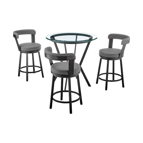 Armen Living Naomi and Bryant 4-Piece Counter Height Dining Set in Black Metal and Gray Faux Leather - SETNMBYGRBL4