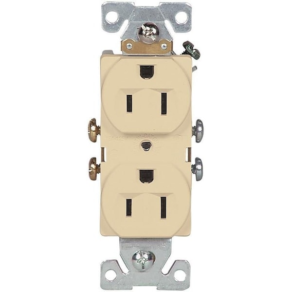 Eaton Wiring Devices Duplex Receptacle, 2 -Pole, 15 A, 125 V, Side Wiring, NEMA: 5-15R, Ivory - 827V-BOX