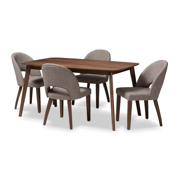 Baxton Studio Wesley Light Grey Upholstered Walnut Finished Wood 5-Piece Dining Set - 144-7945-7946