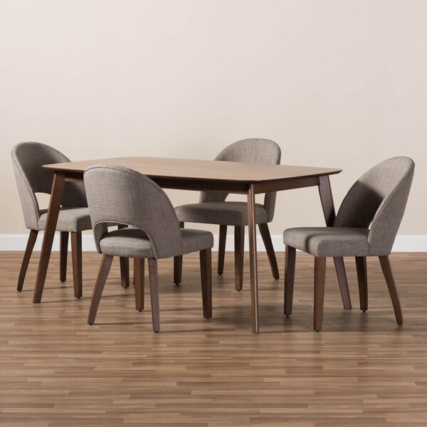 Baxton Studio Wesley Light Grey Upholstered Walnut Finished Wood 5-Piece Dining Set - 144-7945-7946