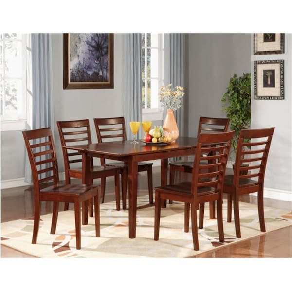 Latestluxury PS7-MAH-W 7PC Picasso Rectangular Table and 6 Wood Seat Chairs - Mahogany Finish - LA598735