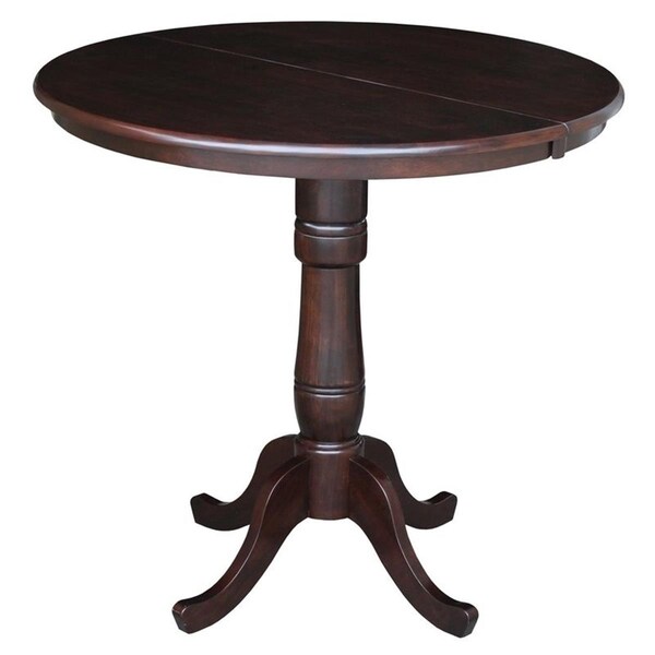 International Concepts 36 in. Round Top Ped Table with 12 in. Leaf - Rich Mocha - K15-36RXT-6B