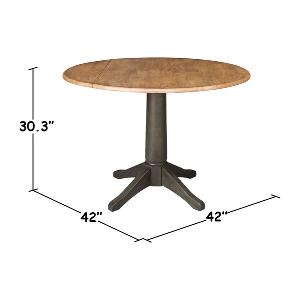 International Concepts Round Round 42 in. Dual Drop Leaf Dining Table with 2 Panel Back Chairs in Hickory/Washed Coal - K45-42DPT-27B-C110-2