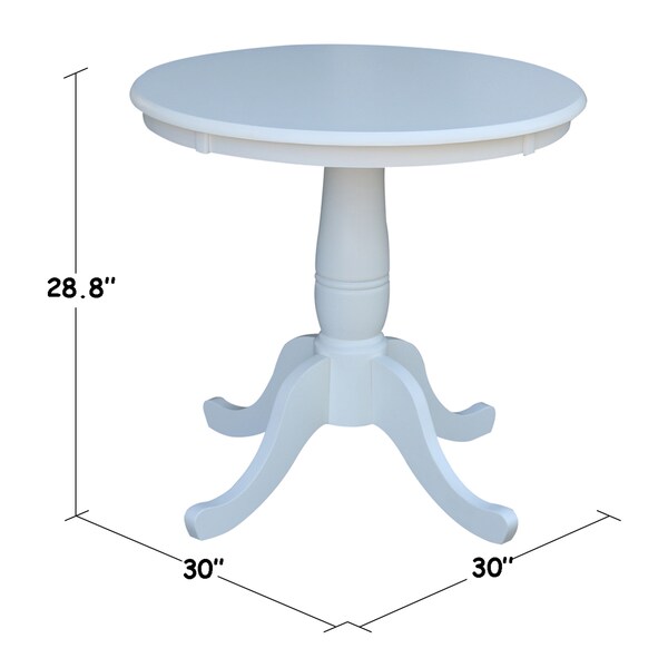 International Concepts Round 30 in Round Top Pedestal Table, 28.9 inH, White, 30 in W, 30 in L, 28.9 in H, Wood, White - K08-30RT