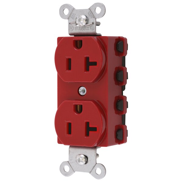 Hubbell Wiring Device-Kellems Straight Blade Devices, Receptacles, Duplex, SNAPConnect, 20A 125V, 2-Pole 3-Wire Grounding, 5-20R, Nylon, Red, USA - SNAP5362RNA
