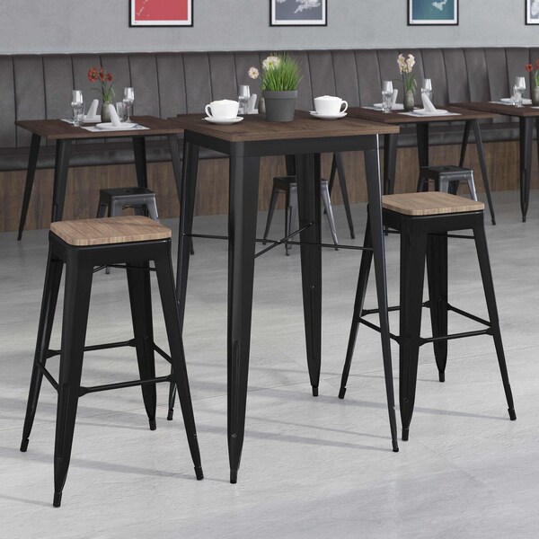 Flash Furniture Square Black Metal Bar Set, 23.5 - CH-WD-TBCH-17-GG