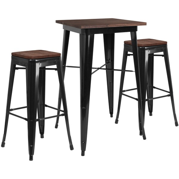 Flash Furniture Square Black Metal Bar Set, 23.5 - CH-WD-TBCH-17-GG