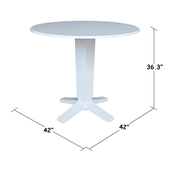 International Concepts 42 in. Solid Wood Round Dual Drop Leaf Dining Pedestal Table - 36.3 in.High in White - K08-42DPT-23B-36