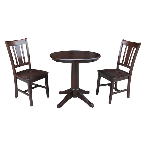International Concepts Round 30 in Round Top Pedestal Table, with 2 San Remo Chairs, Rich Mocha, 30 in W, 30 in L, Wood - K15-30RT-27B-C10-2