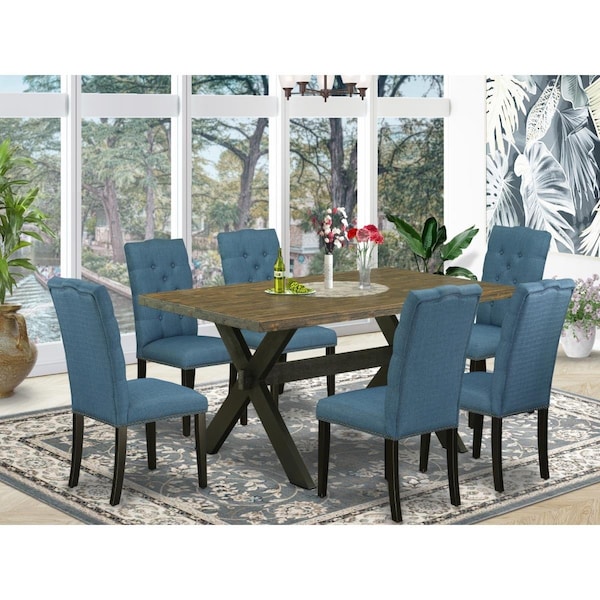 East West Furniture 7 Piece X-Style Stylish Dining Set - Wire Brushed Black - X676EL121-7