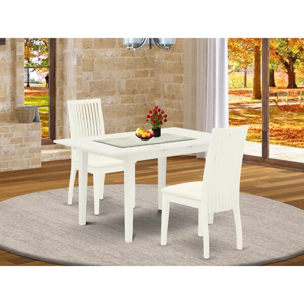 East West Furniture 3 Piece Norfork Wooden Dining Table Set - Linen White - NOIP3-LWH-C