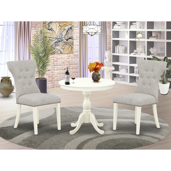 East West Furniture 3 Piece Antique Wood Dining Table Set - Linen White - AMGA3-LWH-35
