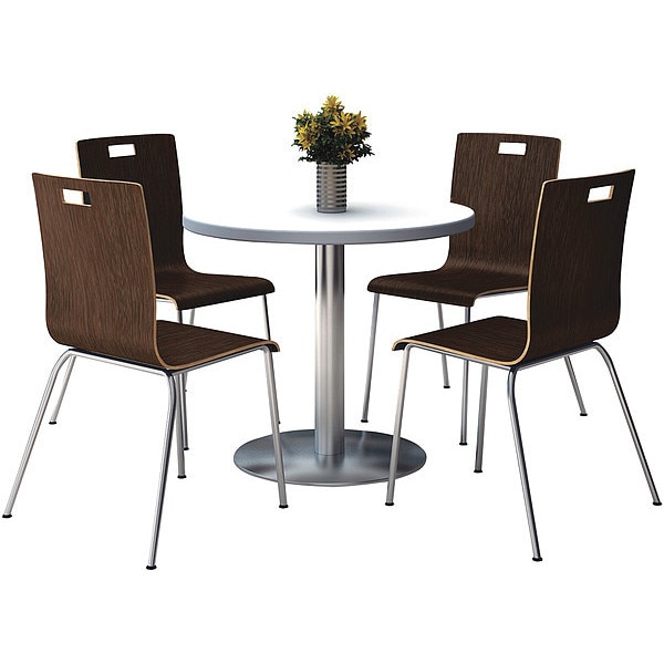 Kfi Round Crisp Linen Table Set, 4 Espresso Chr, 42", 21" (Chair) L, 34"(Chair) H, HPL, Crisp Linen - T42RD-B1922SL-CL-9222CH-ES