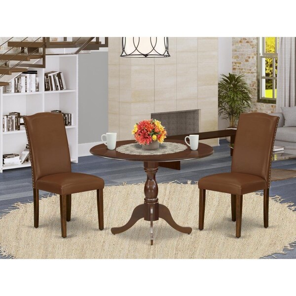 East West Furniture 3 Piece Dublin Modern Dining Table Set - Mahogany - DMEN3-MAH-66